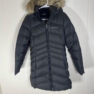 Marmot Black Montreal Fur Trim Down Coat